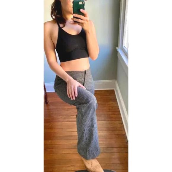 Vintage Y2K The Limited Green Tan Plaid Straight Leg Slack Stretchy Ska Pants M - Picture 2 of 7